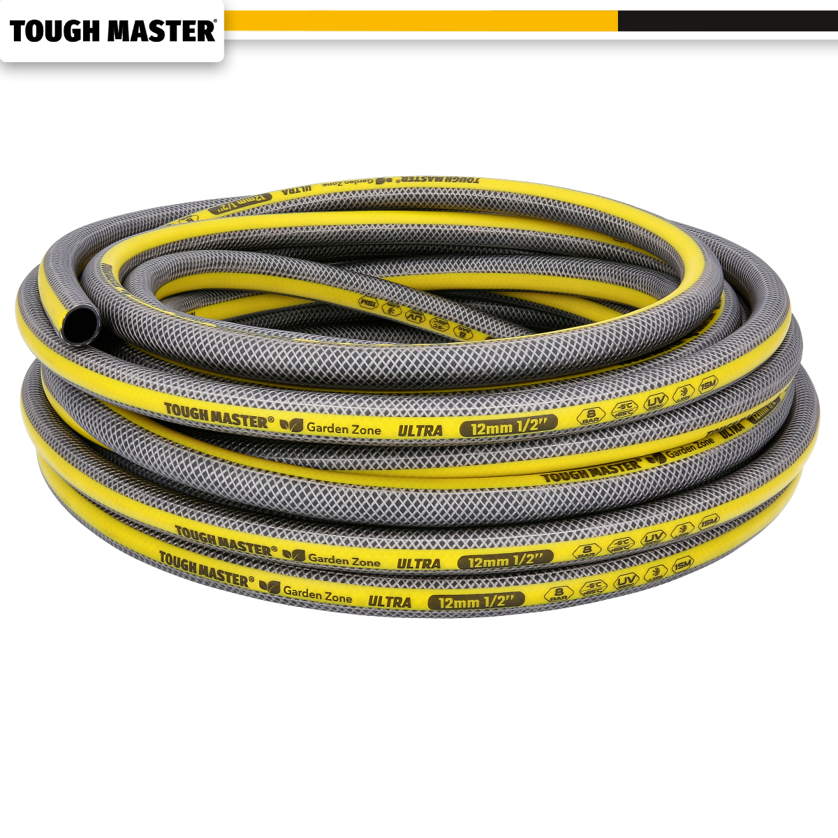 The Tough Master® TM-GH315 Garden Hose has a clear, grippy outer layer