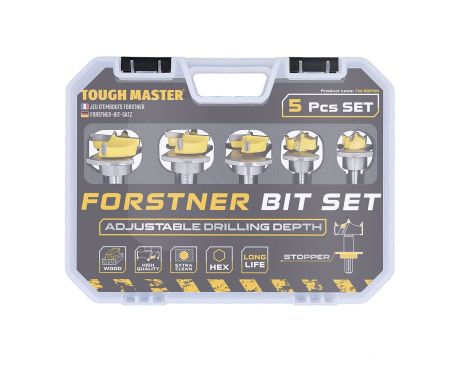 TOUGH MASTER® Forstner Router Bit Set 5 piece 15, 20, 25, 30, 35mm, 8-10mm hex shank (TM-RBF5S)