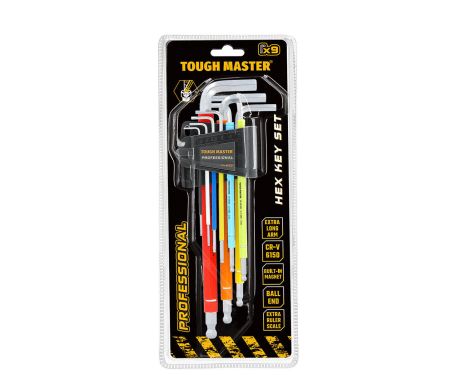 TOUGH MASTER® Hex Key Set Metric Ball End Allen Key Wrenches Long Arm Multi-Coloured with 1.5-10mm Hex Keys - 9 Pieces (TM-HKS9M)