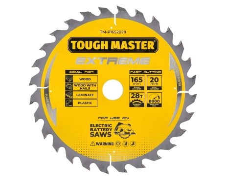 TOUGH MASTER Circular Saw Blade 165mm Professional TCT Mitre Saw Circular Saw Blade 165 x 20 x 28T Ideal for Wood, Wood With Nails, Laminate, Plastic, Fits Bosch Makita Dewalt