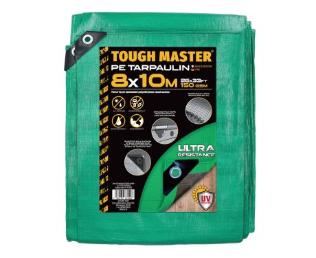 TOUGH MASTER® Water Resistant Tarpaulin 8m x 10m Green / Grey  tarpaulin sheet – durable, reinforced