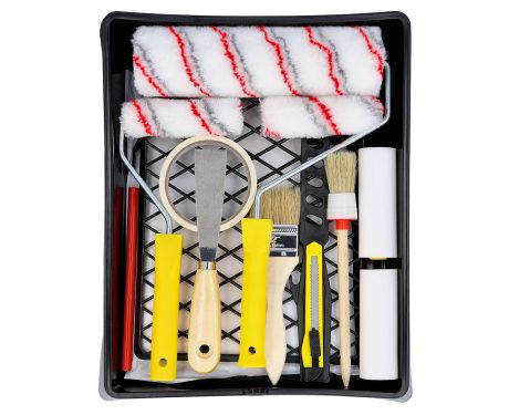 TOUGH MASTER® Paint Tool Set Professional Paint Roller and Tray Decorating Kit with Paint Brush Set, Paint Rollers for Walls and Ceilings - 17 Pieces (TM-PTS17)