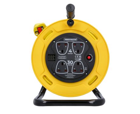 TOUGH MASTER® Cable Reel 230-240V 4 Socket UK Extension Lead with Thermal Cut Out - 30 Metres (TM-ECR30S)