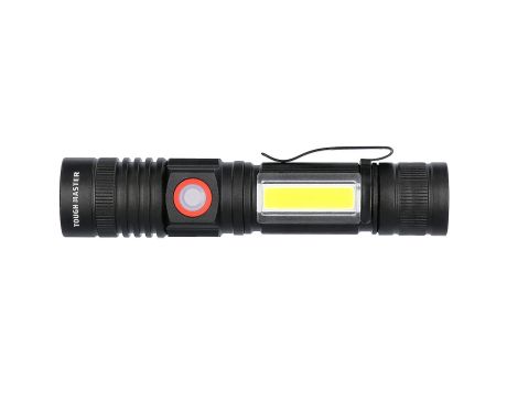 TOUGH MASTER® LED Rechargeable Flashlight 4 Mode Super Bright Pocket Torch, Zoomable Torch for Outdoor and Emergency with High Lumen COB Sidelight - 300 Lumens (TM-LMF300)