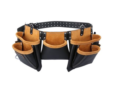 TOUGH MASTER® Leather Tool Belt Apron Multi Pocket with Hammer Loop & Nail Pouch (TM-063LP)