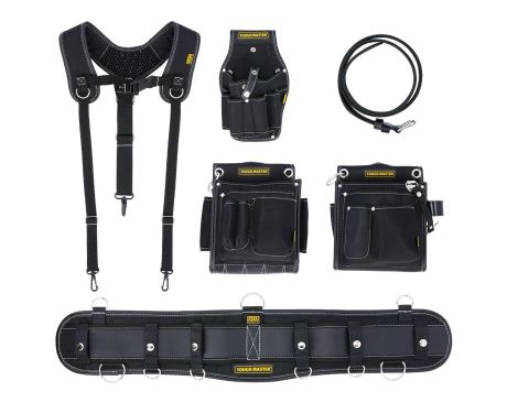 TOUGH MASTER Tool Pouch Set with 28 Pockets Leather Belt, Massage Foam Segments in Waist Support | TM-PTPS