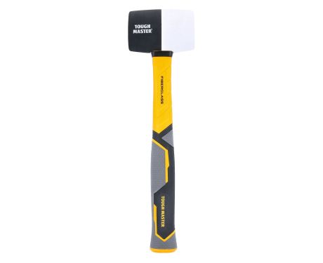 TOUGH MASTER® Rubber Mallet Hammer Combination Rubber Mallet Hand Tool Black & White with Non-Slip Fiberglass Handle - 16 Oz (TM-RM16F)