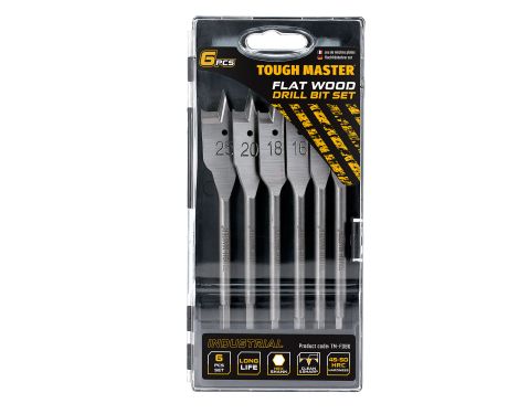 TOUGH MASTER® Paddle Flat Wood Drill Bit Set with Plastic Storage Case - 6 Pieces (TM-FDB6)