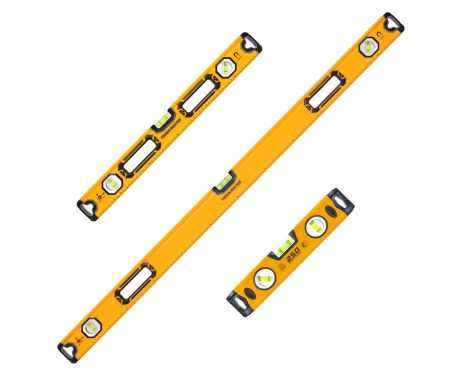 Tough Master 3 Piece PRO Spirit Level Set, Magnetic, 3 Vial High Accuracy, Front View Vial, Aluminium Shockproof Tool, 1200mm & 600mm, 250mm