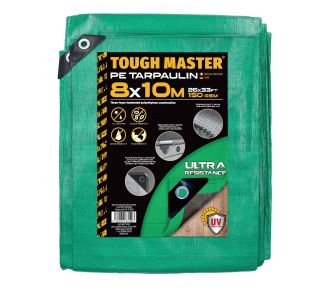 TOUGH MASTER® Water Resistant Tarpaulin 8m x 10m Green / Grey  tarpaulin sheet – durable, reinforced