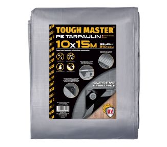 TOUGH MASTER® Water Resistant Tarpaulin 10m x 15m Grey / Black tarpaulin sheet – durable, reinforced