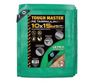 TOUGH MASTER® Water Resistant Tarpaulin 10m x 15m Green / Grey tarpaulin sheet – durable, reinforced