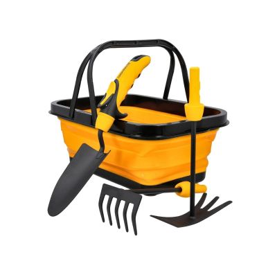 TOUGH MASTER® Garden Tool Set Steel Hand Tool Gift Set with Hand Trowel, 2 in 1 Hand Hoe, Rake & Foldable Basket - 4 Pieces (TM-GTS41)
