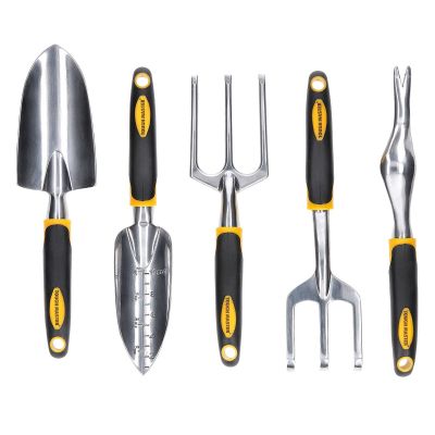 TOUGH MASTER Garden Tool Set Aluminium with Narrow Shovel, Trident, Three-Tooth Rake & Seedling Opener - 5 Pieces (TM-GTA5)