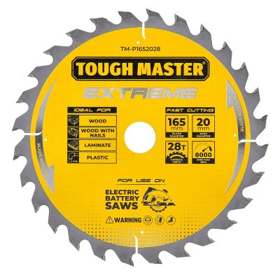TOUGH MASTER Circular Saw Blade 165mm Professional TCT Mitre Saw Circular Saw Blade 165 x 20 x 28T Ideal for Wood, Wood With Nails, Laminate, Plastic, Fits Bosch Makita Dewalt