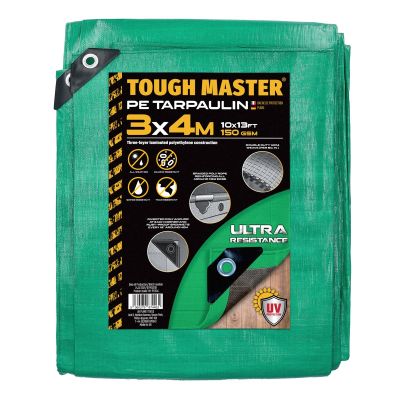 TOUGH MASTER® Water Resistant Tarpaulin 3m x 4m tarpaulin green/grey sheet – durable, reinforced