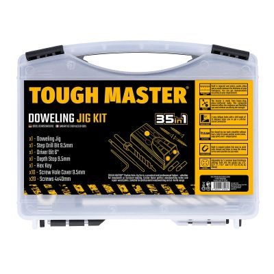 TOUGH MASTER® Doweling Jig Set Wood Hole Drilling Guide, Pocket Hole Jig Kit with Dowel Drill Bits, Screw Hole Covers, Screws & Hex Key - 35 Pieces (TM-DJ35S)