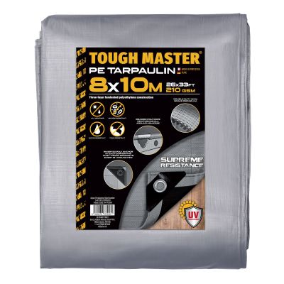 TOUGH MASTER® Water Resistant Tarpaulin 8m x 10m Grey / Black tarpaulin sheet – durable, reinforced