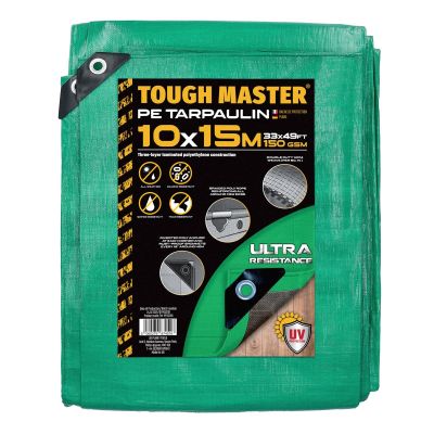 TOUGH MASTER® Water Resistant Tarpaulin 10m x 15m Green / Grey tarpaulin sheet – durable, reinforced